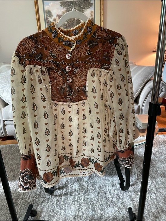 FARM Rio Tops - FARM Rio Cream Blouse with Brown & Rust Floral Yoke